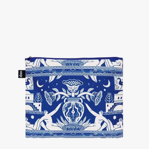 Loqi Handbags - SOLD - Looking Up Maxi Recycled Zip Pocket Pencil/Cosmetic Bag, Greek Vase Motif